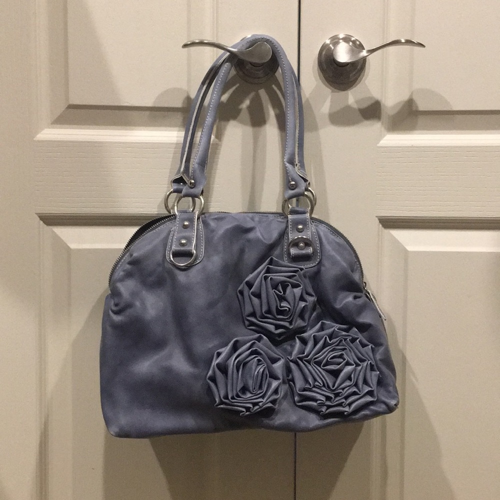 Dusty blue handbag with flower detail